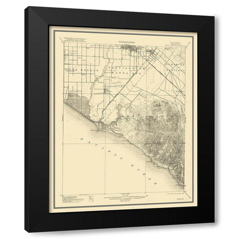Santa Ana California Quad - USGS 1901 Black Modern Wood Framed Art Print by USGS