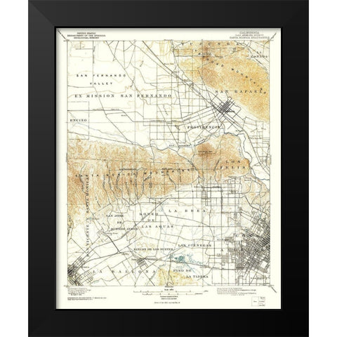 Santa Monica California Quad - USGS 1893 Black Modern Wood Framed Art Print by USGS