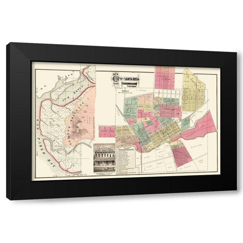 Santa Rosa California Plan - Marr 1876 Black Modern Wood Framed Art Print with Double Matting by Marr