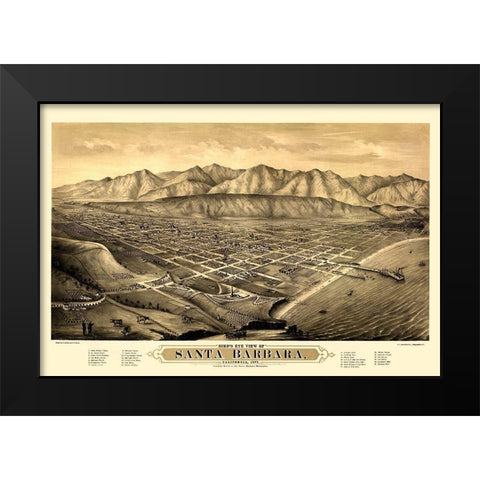 Santa Barbara California Looking North Black Modern Wood Framed Art Print by Bancroft