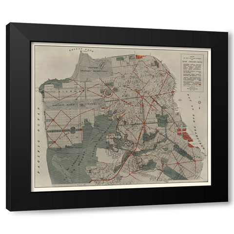 San Francisco California - Bennett 1905 Black Modern Wood Framed Art Print with Double Matting by Bennett
