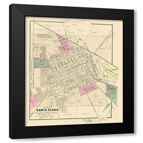 Santa Clara California Landowner - Thompson 1866 Black Modern Wood Framed Art Print by Thompson