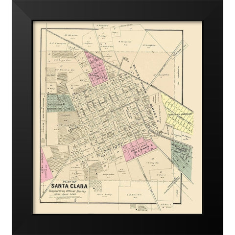 Santa Clara California Landowner - Thompson 1866 Black Modern Wood Framed Art Print by Thompson