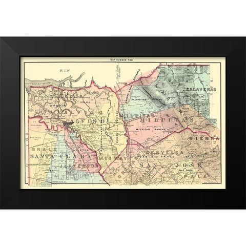 Santa Clara California Landowner - Thomas 1876 Black Modern Wood Framed Art Print by Thomas