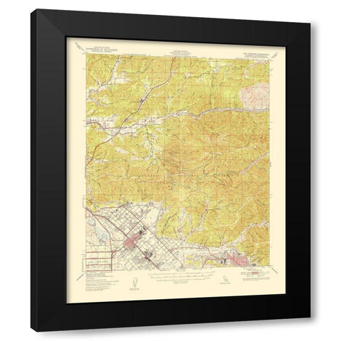 San Fernando California Quad - USGS 1955 Black Modern Wood Framed Art Print with Double Matting by USGS