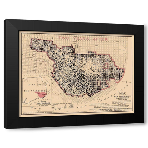 San Francisco California - Punnett 1908  Black Modern Wood Framed Art Print by Punnett