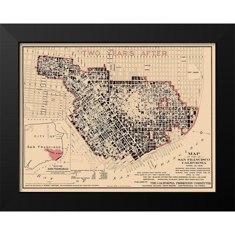 San Francisco California - Punnett 1908  Black Modern Wood Framed Art Print by Punnett