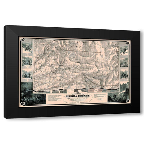 Sierra County California - Hendel 1874 Black Modern Wood Framed Art Print with Double Matting by Hendel