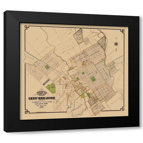 San Jose California - Clayton 1886  Black Modern Wood Framed Art Print with Double Matting by Clayton