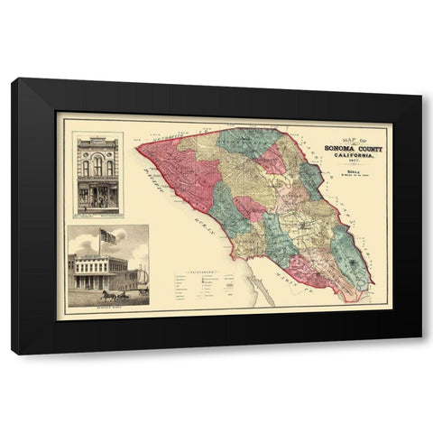 Sonoma  Santa Rosa California - Thompson 1877 Black Modern Wood Framed Art Print with Double Matting by Thompson