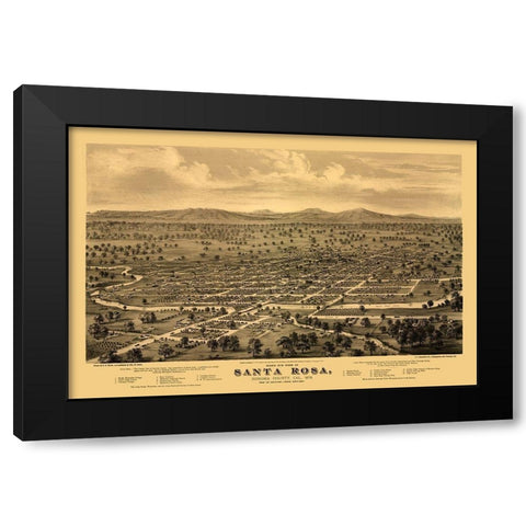 Santa Rosa California - Glover 1876  Black Modern Wood Framed Art Print with Double Matting by Glover