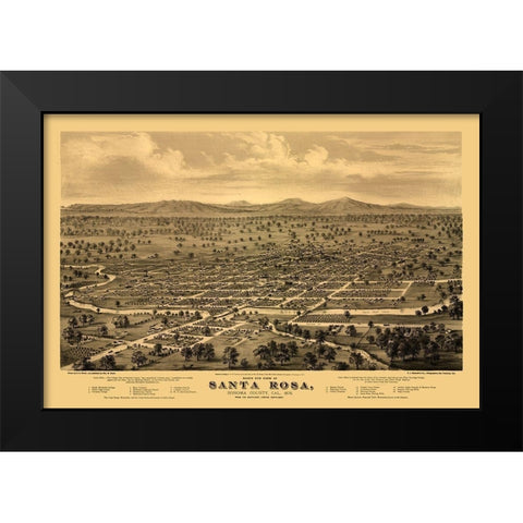 Santa Rosa California - Glover 1876  Black Modern Wood Framed Art Print by Glover