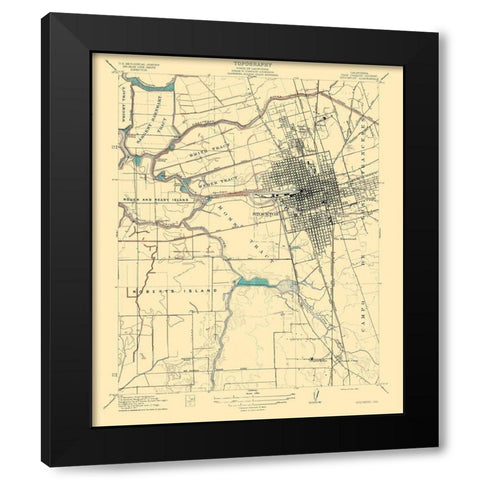 Stockton California Quad - USGS 1913 Black Modern Wood Framed Art Print with Double Matting by USGS