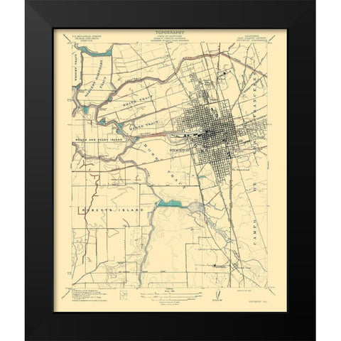 Stockton California Quad - USGS 1913 Black Modern Wood Framed Art Print by USGS