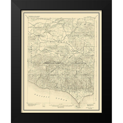 Triunfo Pass California Quad - USGS 1921 Black Modern Wood Framed Art Print by USGS