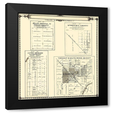 Tulare  Colonies California - Thomas 1892 Black Modern Wood Framed Art Print by Thomas