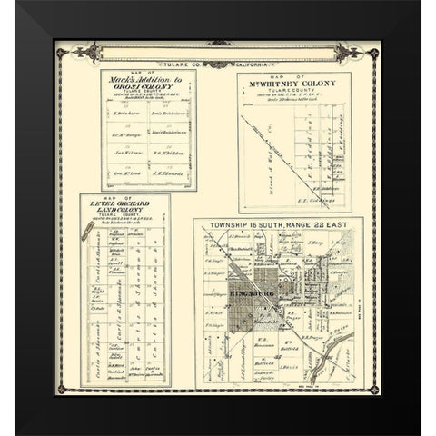 Tulare  Colonies California - Thomas 1892 Black Modern Wood Framed Art Print by Thomas