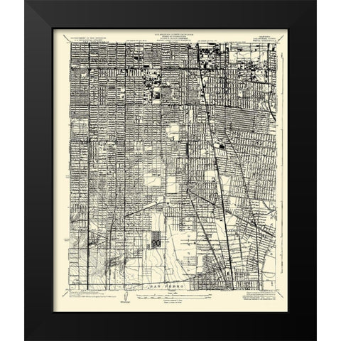 Watts California Quad - USGS 1934 Black Modern Wood Framed Art Print by USGS