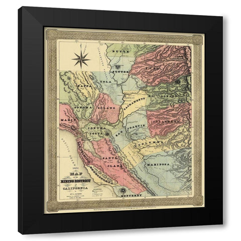 Mining District of California - Jackson 1851 Black Modern Wood Framed Art Print by Jackson