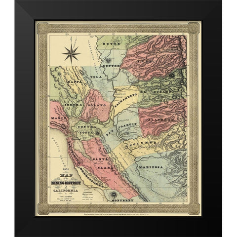 Mining District of California - Jackson 1851 Black Modern Wood Framed Art Print by Jackson