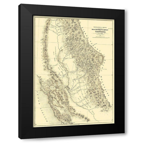 Gold Quicksilver District of California - Ord 1848 Black Modern Wood Framed Art Print with Double Matting by Ord