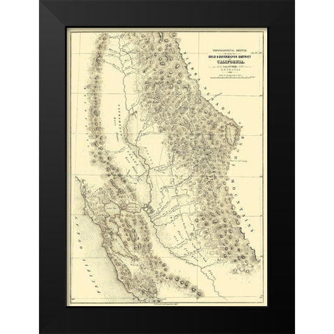 Gold Quicksilver District of California - Ord 1848 Black Modern Wood Framed Art Print by Ord