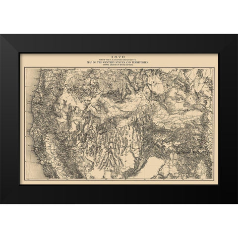 Western States with Territories Mining Districts Black Modern Wood Framed Art Print by King