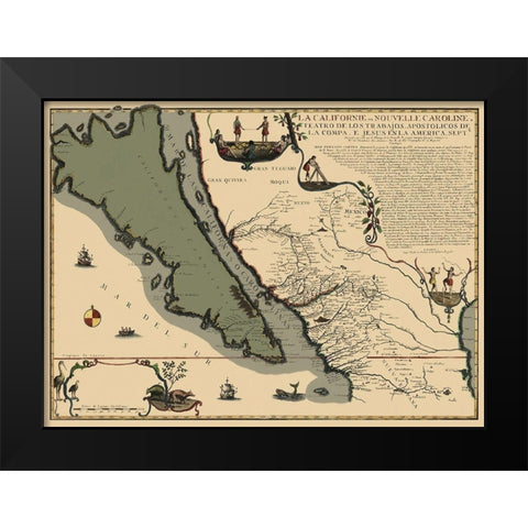 California, Mexico - His Majestys Geographer 1720 Black Modern Wood Framed Art Print by His Majestys Geographer