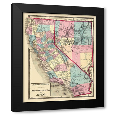 California, Nevada - 1872 Black Modern Wood Framed Art Print by Unknown