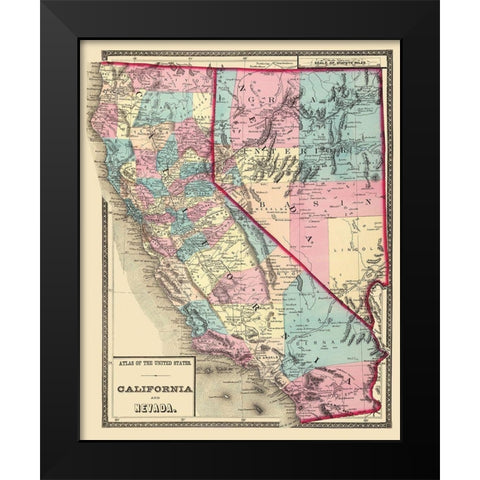 California, Nevada - 1872 Black Modern Wood Framed Art Print by Unknown