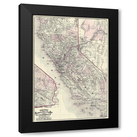 California - Cram 1875 Black Modern Wood Framed Art Print by Cram
