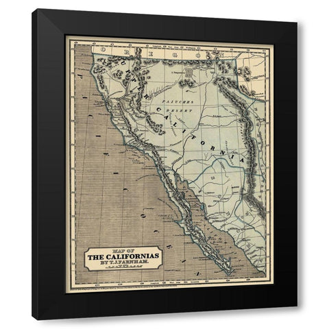 Map of the Californias - Farnham 1845 Black Modern Wood Framed Art Print with Double Matting by Farnham