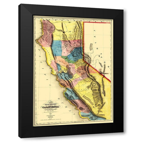 California Gold Region - Sherman 1851 Black Modern Wood Framed Art Print with Double Matting by Sherman