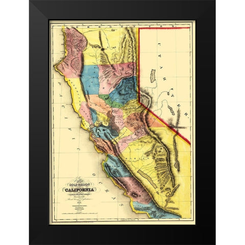California Gold Region - Sherman 1851 Black Modern Wood Framed Art Print by Sherman