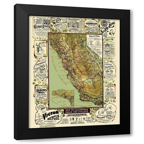 Roads For Cyclers - Blum 1892 Black Modern Wood Framed Art Print with Double Matting by Blum