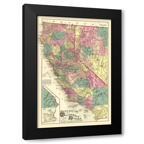 California, Nevada - Thompson 1877 Black Modern Wood Framed Art Print by Thompson