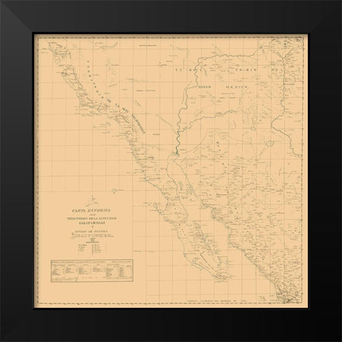 California, Part of New Mexico - Narvaes 1823 Black Modern Wood Framed Art Print by Narvaes