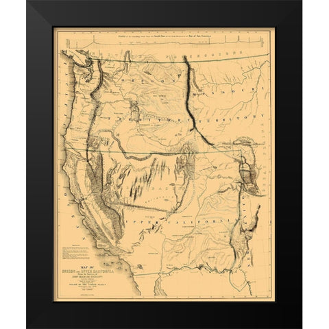Oregon, Upper California Territories - Preuss 1848 Black Modern Wood Framed Art Print by Preuss