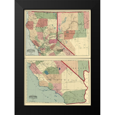 California, Nevada - Asher 1874 Black Modern Wood Framed Art Print by Asher
