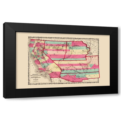 California, New Mexico, Utah - Johnson 1860 Black Modern Wood Framed Art Print with Double Matting by Johnson