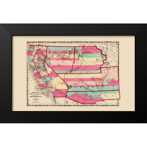 California, New Mexico, Utah - Johnson 1860 Black Modern Wood Framed Art Print by Johnson