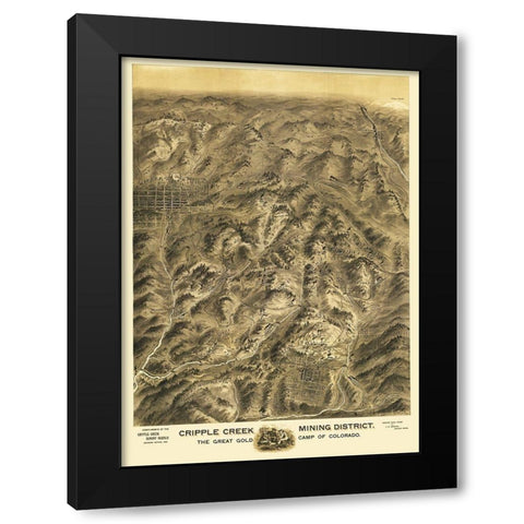 Cripple Creek Colorado - Amerine 1895 Black Modern Wood Framed Art Print by Amerine