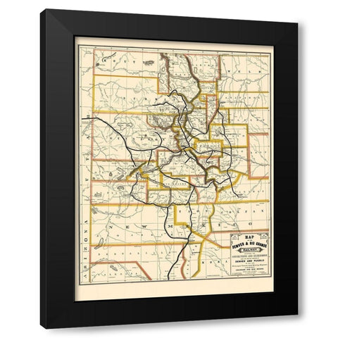 Denver and Rio Grande Railway - Rand McNally 1872 Black Modern Wood Framed Art Print with Double Matting by Rand McNally