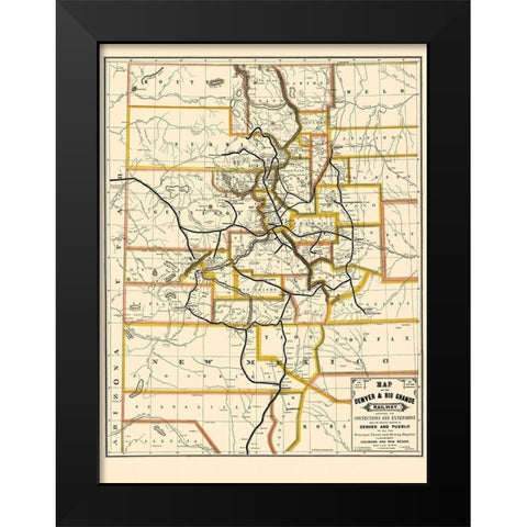 Denver and Rio Grande Railway - Rand McNally 1872 Black Modern Wood Framed Art Print by Rand McNally