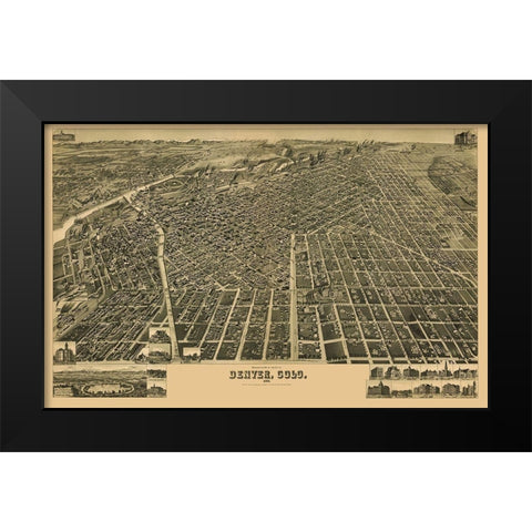 Denver Colorado - Wellge 1889 Black Modern Wood Framed Art Print by Wellge
