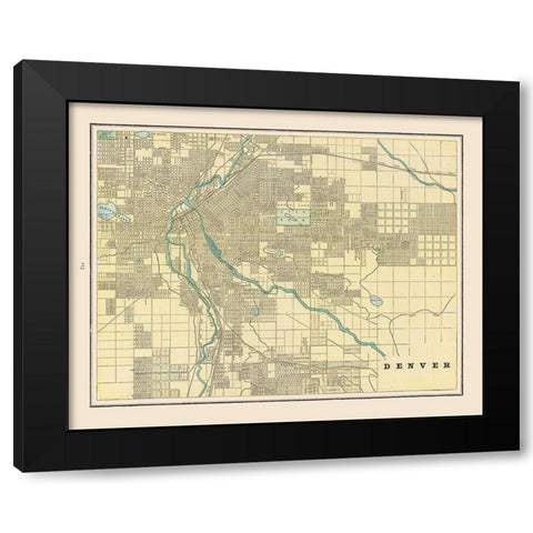 Denver  Colorado - Cram 1892 Black Modern Wood Framed Art Print by Cram