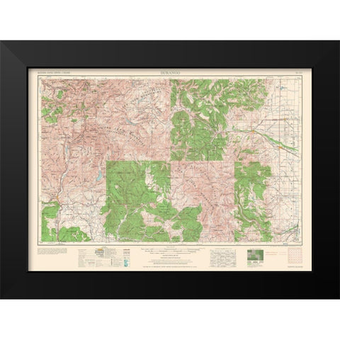 Durango Colorado Quad - USGS 1953 Black Modern Wood Framed Art Print by USGS