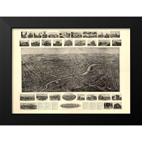 Naugatuck Connecticut - Bailey 1906  Black Modern Wood Framed Art Print by Bailey
