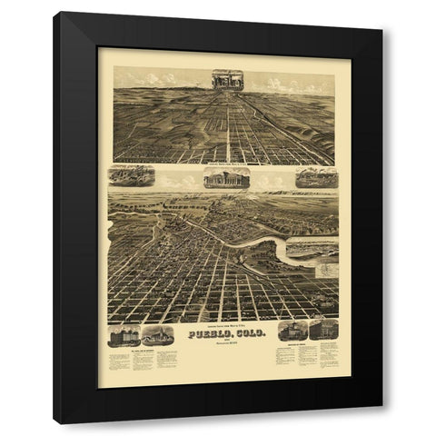 Pueblo Colorado - American Pub Co 1890 Black Modern Wood Framed Art Print with Double Matting by American Pub Co