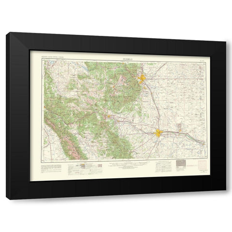 Pueblo Colorado Quad - USGS 1966 Black Modern Wood Framed Art Print by USGS